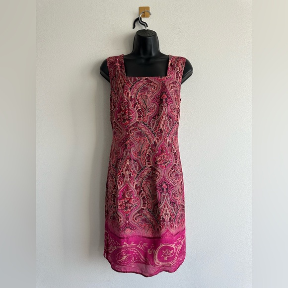 Vintage 100% Silk Boston Proper Paisley Sheath Dress | Size 4 Pink Boho - Picture 1 of 8